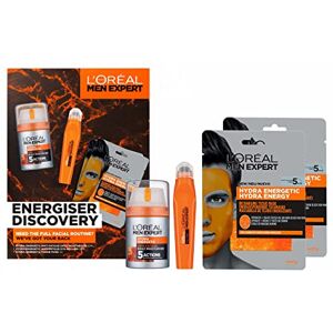 L’Oréal Paris men expert Energiser Discovery Giftset for Men, Anti-fatigue Moisturiser 50ml, Revitalising Eye Roll On 10ml and Recharging Tissue Mask 30g, Hydra Energetic Trio With Vitamin C* L’Oréal Paris men expert Energiser Discovery Giftset for Men, Anti-fatigue Moisturiser 50ml, Revitalising Eye Roll On 10ml and Recharging Tissue Mask 30g, Hydra Energetic Trio With Vitamin C*