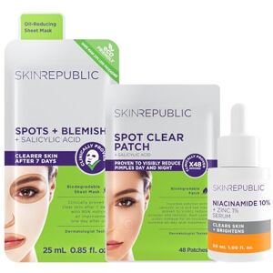 Skin Republic Spot + Blemish Skincare Kit 3-Step Routine with Spot Patches, Face Mask & Hyaluronic + Niacinamide Serum Targets Acne, Minimizes Pores & Hydrates Clinically Proven Skin Republic Spot + Blemish Skincare Kit 3-Step Routine with Spot Patches, Face Mask & Hyaluronic + Niacinamide Serum Targets Acne, Minimizes Pores & Hydrates Clinically Proven