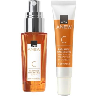 Avon Anew Radiance Maximising Serum 30ml + Anew Vitamin C Eye Cream Set 15ml +, Brightens Dull and Tired-Looking Skin, Ultimate Skincare Duo, Powered by Antioxidants, Cruelty Free Avon Anew Radiance Maximising Serum 30ml + Anew Vitamin C Eye Cream Set 15ml +, Brightens Dull and Tired-Looking Skin, Ultimate Skincare Duo, Powered by Antioxidants, Cruelty Free