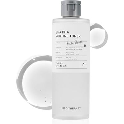 MEDITHERAPY BHA PHA Gentle Exfoliating Toner 8.45 fl. oz, 0.49% BHA (Salicylic Acid) + 2% PHA + Hyaluronic Acid, Pore, Blackhead & Sebum Care for Sensitive Skin, Non-Comedogenic, Korean Skincare MEDITHERAPY BHA PHA Gentle Exfoliating Toner 8.45 fl. oz, 0.49% BHA (Salicylic Acid) + 2% PHA + Hyaluronic Acid, Pore, Blackhead & Sebum Care for Sensitive Skin, Non-Comedogenic, Korean Skincare