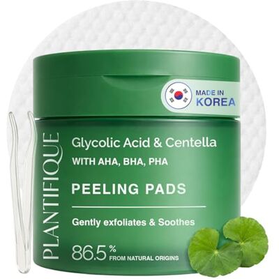 PLANTIFIQUE Glycolic Acid Toner Pads with Centella & Niacinamide, 60 Pcs Korean Face Exfoliating Pads with AHA, BHA, PHA Pore Minimizing & Soothing Refillable Container PLANTIFIQUE Glycolic Acid Toner Pads with Centella & Niacinamide, 60 Pcs Korean Face Exfoliating Pads with AHA, BHA, PHA Pore Minimizing & Soothing Refillable Container
