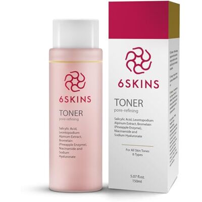 6SKINS ® Pore Refining Toner Salicylic Acid (BHA) with AHA, Niacinamide & Hyaluronic Acid Facial Exfoliant for Enlarged Pores, Wrinkles & Oil Control Hydrating Face Toner for Glowing Skin 150 ml 6SKINS ® Pore Refining Toner Salicylic Acid (BHA) with AHA, Niacinamide & Hyaluronic Acid Facial Exfoliant for Enlarged Pores, Wrinkles & Oil Control Hydrating Face Toner for Glowing Skin 150 ml