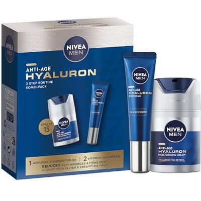 NIVEA MEN Anti-Age Hyaluron Gift Pack (2 Products), Gift Set For Men, Includes Eye Cream (15ml) and Face Moisturiser With SPF15 (50ml), Anti-Age Skin Care Essentials NIVEA MEN Anti-Age Hyaluron Gift Pack (2 Products), Gift Set For Men, Includes Eye Cream (15ml) and Face Moisturiser With SPF15 (50ml), Anti-Age Skin Care Essentials