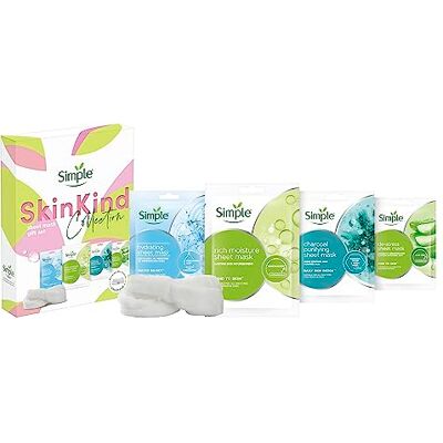Simple Skin Kind Sheet Mask Collection with a spa style headband perfect gifts for her 4 Piece Simple Skin Kind Sheet Mask Collection with a spa style headband perfect gifts for her 4 Piece