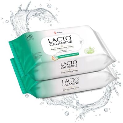 Lacto Calamine Daily Cleansing Facial Wipes with Aloe Vera, Cucumber and Vitamin E, White, Pack of 2, Pack of 50 Lacto Calamine Daily Cleansing Facial Wipes with Aloe Vera, Cucumber and Vitamin E, White, Pack of 2, Pack of 50