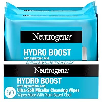 Neutrogena HydroBoost Facial Cleansing & Makeup Remover Wipes with Hyaluronic Acid, Hydrating Pre-Moistened Face Towelettes to Cleanse &Remove Dirt, Makeup & Impurities, Twin Pack, 25 ct Neutrogena HydroBoost Facial Cleansing & Makeup Remover Wipes with Hyaluronic Acid, Hydrating Pre-Moistened Face Towelettes to Cleanse &Remove Dirt, Makeup & Impurities, Twin Pack, 25 ct