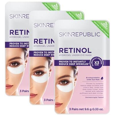 Skin Republic Retinol Infused Hydrogel Under Eye Patch Reduces Deep Wrinkles & Undereye Lines Reduces Dark Circles Made in Korea Pack of 3 (9 Pairs Eye Patches) Skin Republic Retinol Infused Hydrogel Under Eye Patch Reduces Deep Wrinkles & Undereye Lines Reduces Dark Circles Made in Korea Pack of 3 (9 Pairs Eye Patches)