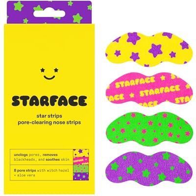 Starface World Starface Star Strips™ Deep Cleansing Blackhead Pore Strips for Nose, 8 ct Dermatologist Tested • Instantly Lifts Blackheads & Unclogs Pores • Soothing Aloe Vera & Witch Hazel • Vegan, Cruelty-Free Starface World Starface Star Strips™ Deep Cleansing Blackhead Pore Strips for Nose, 8 ct Dermatologist Tested • Instantly Lifts Blackheads & Unclogs Pores • Soothing Aloe Vera & Witch Hazel • Vegan, Cruelty-Free