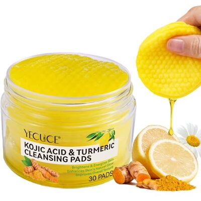 RoongDuuDll Kojic Acid and Turmeric CleansingPads, 30 PCS Exfoliating Face Wipes, Chamomile and Lemon Exfoliator Pad for Acne Scars and Unclogging Pores RoongDuuDll Kojic Acid and Turmeric CleansingPads, 30 PCS Exfoliating Face Wipes, Chamomile and Lemon Exfoliator Pad for Acne Scars and Unclogging Pores