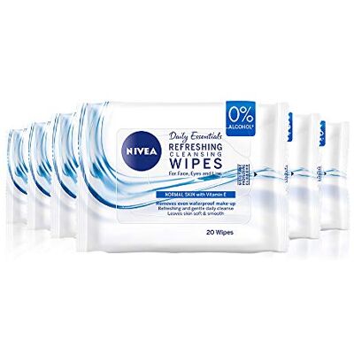 NIVEA 3 in 1 Refreshing Cleansing Wipes Pack of 6 (6 x 20 Wipes), Refreshing Make-Up Wipes with Vitamin E, Cleansing Face Wipes, Make Up Remover NIVEA 3 in 1 Refreshing Cleansing Wipes Pack of 6 (6 x 20 Wipes), Refreshing Make-Up Wipes with Vitamin E, Cleansing Face Wipes, Make Up Remover