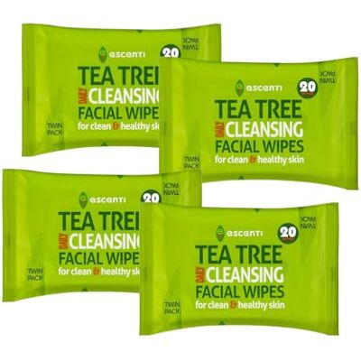 Sinta Gifts Tea Tree Cleansing Facial Wipes Multipack, 4 Packs of 20 Wipes, Daily Face Cleansing Wipes for Oily & Blemish-Prone Skin Sinta Gifts Tea Tree Cleansing Facial Wipes Multipack, 4 Packs of 20 Wipes, Daily Face Cleansing Wipes for Oily & Blemish-Prone Skin