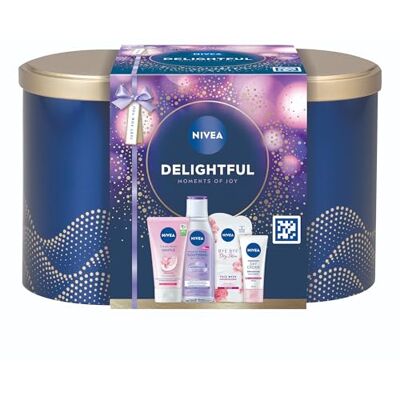 NIVEA Delightful Moments Of Joy Gift Set, 5-Piece Collection Includes Micellar Water Eye Make-Up Remover, Moisturising Face Mask, Day Cream, Cream Wash with Stylish Oval Tin NIVEA Delightful Moments Of Joy Gift Set, 5-Piece Collection Includes Micellar Water Eye Make-Up Remover, Moisturising Face Mask, Day Cream, Cream Wash with Stylish Oval Tin