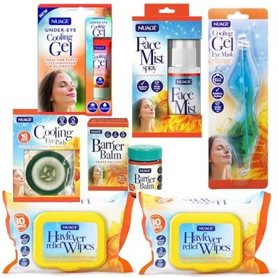 Bella & Co. Nuage Hayfever Survival Kit Includes 60 Resealable Hayfever Relief Wipes, Barrier Balm, Face Mist Spray, Cooling Gel Eye Mask, Cooling Eye Pads & Under Eye Gel Natural Remedy for Hayferver Bella & Co. Nuage Hayfever Survival Kit Includes 60 Resealable Hayfever Relief Wipes, Barrier Balm, Face Mist Spray, Cooling Gel Eye Mask, Cooling Eye Pads & Under Eye Gel Natural Remedy for Hayferver