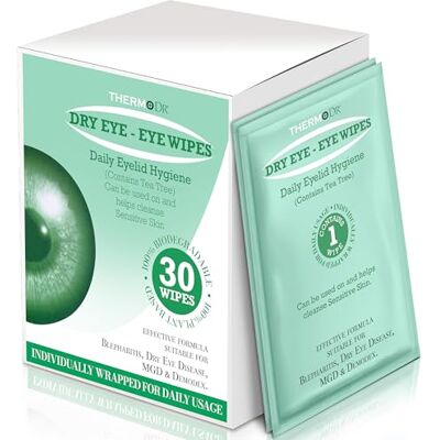 ThermoDR Eye Wipes for Dry Eyes Moisturising Hyaluronic Acid Eyelid Wipes for Hydration & Comfort with Anti Wrinkle Effect Tearless & Fragrance-Free Eyelid Cleaning Pads by 30 Pcs ThermoDR Eye Wipes for Dry Eyes Moisturising Hyaluronic Acid Eyelid Wipes for Hydration & Comfort with Anti Wrinkle Effect Tearless & Fragrance-Free Eyelid Cleaning Pads by 30 Pcs