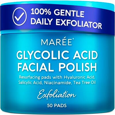 MAREE Facial Polish Glycolic Acid Peel Pads for Face with Tea Tree Oil, Salicylic Acid & Vitamins E, B3, B5 Exfoliating & Deep Cleaning Effect MAREE Facial Polish Glycolic Acid Peel Pads for Face with Tea Tree Oil, Salicylic Acid & Vitamins E, B3, B5 Exfoliating & Deep Cleaning Effect