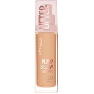 Maybelline New York Foundation, Lifter Plump & Glow Foundation, All Day Wear, Buildable and Radiant Coverage, Plump and Brighter Skin Overtime, Shade: 220 Maybelline New York Foundation, Lifter Plump & Glow Foundation, All Day Wear, Buildable and Radiant Coverage, Plump and Brighter Skin Overtime, Shade: 220