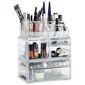 Relaxdays Makeup Organizer wit 21 Compartments, Cosmetic Tower for Lipstick, Nail Polish, Acrylic Makeup Box, Transparent Relaxdays Makeup Organizer wit 21 Compartments, Cosmetic Tower for Lipstick, Nail Polish, Acrylic Makeup Box, Transparent