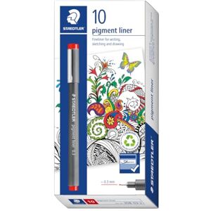STAEDTLER 308 03-2 Pigment Liner Fineliner Pen for Writing & Technical Drawing Red, 0.3mm (Box of 10) STAEDTLER 308 03-2 Pigment Liner Fineliner Pen for Writing & Technical Drawing Red, 0.3mm (Box of 10)