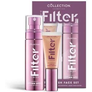 Collection Cosmetics Filter Finish Face Set, Illuminating Liquid Highlight, Long Lasting Setting Spray, Instant Glowy Skin, Makeup Gift Set Collection Cosmetics Filter Finish Face Set, Illuminating Liquid Highlight, Long Lasting Setting Spray, Instant Glowy Skin, Makeup Gift Set