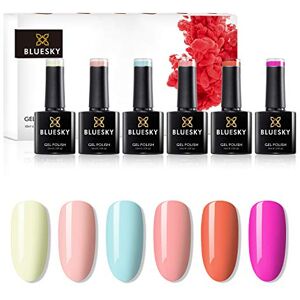 BLUESKY Gel Nail Polish Set, Complete Summer Party Collection, 6 x 10ml, Pink, Green, Blue, Orange, Green, Peach (Requires Curing Under LED/UV Lamp) BLUESKY Gel Nail Polish Set, Complete Summer Party Collection, 6 x 10ml, Pink, Green, Blue, Orange, Green, Peach (Requires Curing Under LED/UV Lamp)