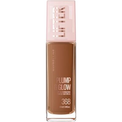 Maybelline New York Foundation with SPF20, Lifter Plump & Glow Foundation, All Day Wear, Buildable and Radiant Coverage, Plump and Brighter Skin Overtime, Shade: 368 Maybelline New York Foundation with SPF20, Lifter Plump & Glow Foundation, All Day Wear, Buildable and Radiant Coverage, Plump and Brighter Skin Overtime, Shade: 368
