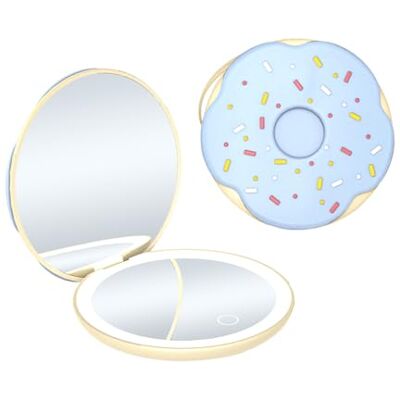 Qumox LED Compact Makeup Mirror, Donut Shape Pocket Mirror, Blue Cute Donut-Inspired Design Designed in a fun donut shape with a soft pastel finish. Qumox LED Compact Makeup Mirror, Donut Shape Pocket Mirror, Blue Cute Donut-Inspired Design Designed in a fun donut shape with a soft pastel finish.