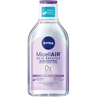 NIVEA Micellair Skin Breathe micellar Water for Sensitive Skin (400 ml), Nourishing Make-up Remover with dexpanthenol and Grape Seed Oil, Gentle face Cleanser NIVEA Micellair Skin Breathe micellar Water for Sensitive Skin (400 ml), Nourishing Make-up Remover with dexpanthenol and Grape Seed Oil, Gentle face Cleanser