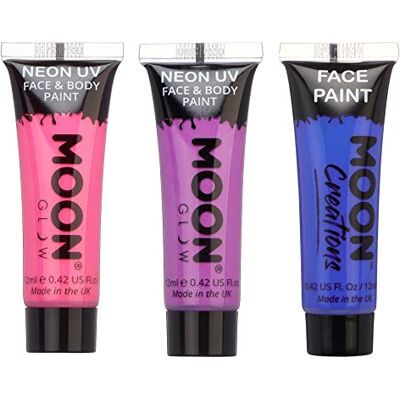 Moon Glow Face & Body Paint by Bisexual Set Water Based Face Paint Makeup for Adults, Kids 12ml Moon Glow Face & Body Paint by Bisexual Set Water Based Face Paint Makeup for Adults, Kids 12ml
