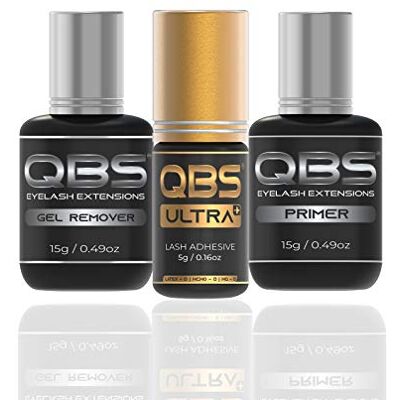 QBS ® Eyelash Extensions Liquid Set: Ultra Plus Lash Glue (5ml), Gel Remover (15ml) & Lash Primer (15ml) – Strong Adhesive Bond, Quick-Dry Glue, Lash Prep for Extensions QBS ® Eyelash Extensions Liquid Set: Ultra Plus Lash Glue (5ml), Gel Remover (15ml) & Lash Primer (15ml) – Strong Adhesive Bond, Quick-Dry Glue, Lash Prep for Extensions