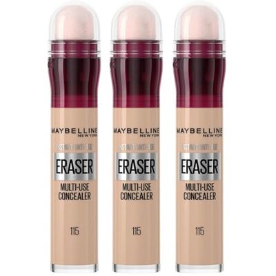 Maybelline TRIPLE Concealer Instant Anti Age Eraser Eye Concealer, Dark Circles And Blemish Concealer, Ultra Blendable Formula 115 Warm Light Maybelline TRIPLE Concealer Instant Anti Age Eraser Eye Concealer, Dark Circles And Blemish Concealer, Ultra Blendable Formula 115 Warm Light
