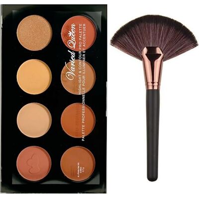 LyDia 8 Colours Highlighter, Blusher, Bronzer, Bronzing Face Contour Palette + Large Rose-Gold Fan Cheek/Blending/Contour/Highlighter/Bronzer/Dust Makeup Brush LyDia 8 Colours Highlighter, Blusher, Bronzer, Bronzing Face Contour Palette + Large Rose-Gold Fan Cheek/Blending/Contour/Highlighter/Bronzer/Dust Makeup Brush