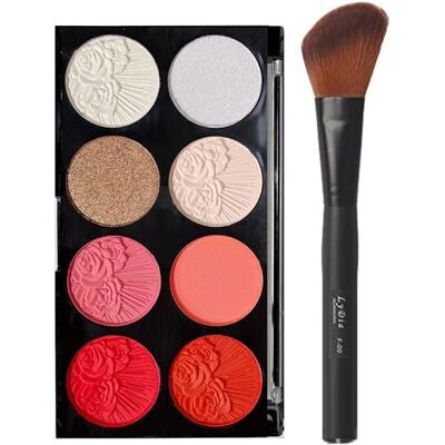 LyDia 8 Colours Pressed Powder Blush Palette Face Highlighter Bronzer/Contour Kit + ® Angled Black Flawless Face Blush/Powder Makeup Brush LyDia 8 Colours Pressed Powder Blush Palette Face Highlighter Bronzer/Contour Kit + ® Angled Black Flawless Face Blush/Powder Makeup Brush