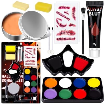 LunarEclipse Face Paint Halloween Makeup Kit White Black Red Face Paints Professional Adults with Fake Blood, Scars, tattoos, 8 Color Body Painting Set For Zombie Vampire Skeleton Joker Clown Witch Cosplay LunarEclipse Face Paint Halloween Makeup Kit White Black Red Face Paints Professional Adults with Fake Blood, Scars, tattoos, 8 Color Body Painting Set For Zombie Vampire Skeleton Joker Clown Witch Cosplay