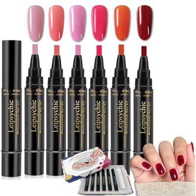 Leipsychic 6PCS Nail Polish Pens UK,6 Colors 3-in-1 Gel Nail Polish Pen Set,One Step Quick Dry Nails Art Polish Pen,No Base Coat Needed,Long-Lasting Gloss,DIY Nail Tool for Women with Exquisite Packaging (Set A) Leipsychic 6PCS Nail Polish Pens UK,6 Colors 3-in-1 Gel Nail Polish Pen Set,One Step Quick Dry Nails Art Polish Pen,No Base Coat Needed,Long-Lasting Gloss,DIY Nail Tool for Women with Exquisite Packaging (Set A)