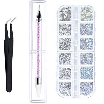 Copiel Rhinestones Nail Art, AB and Clear Crystal Gem Nail Stones Decorations with Pick Up Tweezer and Rhinestone Picker Dotting Pen For DIY Nails Clothes Face Craft Mix 6 sizes 1500pcs Copiel Rhinestones Nail Art, AB and Clear Crystal Gem Nail Stones Decorations with Pick Up Tweezer and Rhinestone Picker Dotting Pen For DIY Nails Clothes Face Craft Mix 6 sizes 1500pcs