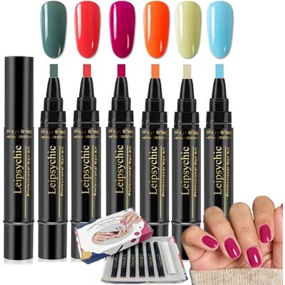 Leipsychic 6PCS Nail Polish Pens UK,6 Colors 3-in-1 Gel Nail Polish Pen Set,One Step Quick Dry Nails Art Polish Pen,No Base Coat Needed,Long-Lasting Gloss,DIY Nail Tool for Women with Exquisite Packaging (Set E) Leipsychic 6PCS Nail Polish Pens UK,6 Colors 3-in-1 Gel Nail Polish Pen Set,One Step Quick Dry Nails Art Polish Pen,No Base Coat Needed,Long-Lasting Gloss,DIY Nail Tool for Women with Exquisite Packaging (Set E)