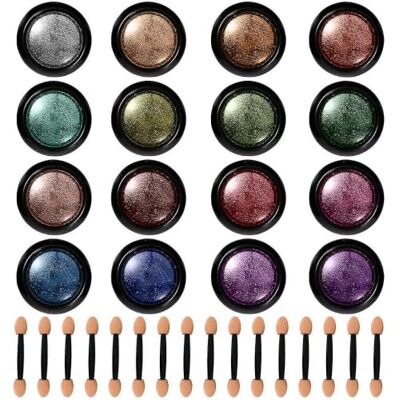 JOYHAPPST 16 Jars Chrome Nail Powder Metallic Nail Art Powder Mirror Effect Manicure Pigment With 16 Pcs Eyes JOYHAPPST 16 Jars Chrome Nail Powder Metallic Nail Art Powder Mirror Effect Manicure Pigment With 16 Pcs Eyes