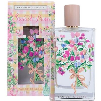 Heathcote & Ivory Eau De Toilette 75ml, Sweet Pea Fragrance Embossed Perfume Bottle, Travel Size, Beauty Gift for Her, Vegan and Cruelty Friendly Heathcote & Ivory Eau De Toilette 75ml, Sweet Pea Fragrance Embossed Perfume Bottle, Travel Size, Beauty Gift for Her, Vegan and Cruelty Friendly