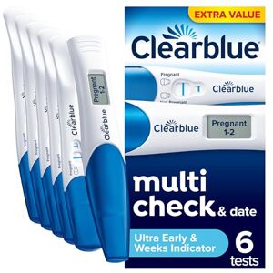 Clearblue Pregnancy Test Ultra Early Multi-Check & Date Combo Pack, Results 6 Days (Visual Sticks) Tells You How Many Weeks (Digital Stick), Kit of 6 Tests (1 Digital, 5 Visual) Clearblue Pregnancy Test Ultra Early Multi-Check & Date Combo Pack, Results 6 Days (Visual Sticks) Tells You How Many Weeks (Digital Stick), Kit of 6 Tests (1 Digital, 5 Visual)