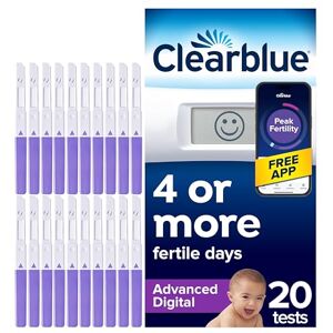 Clearblue Advanced 20 Digital Ovulation Tests, Typically IDENTIFIES at Least 2X More Fertile Days Vs LH only Ovulation Test Strips, Double Your Chances of Getting Pregnant Clearblue Advanced 20 Digital Ovulation Tests, Typically IDENTIFIES at Least 2X More Fertile Days Vs LH only Ovulation Test Strips, Double Your Chances of Getting Pregnant