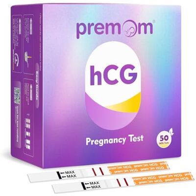 Premom hCG Pregnancy Test Strip Kit 50 Pack, for TTC Women, with App Pregnancy Test Kit in Bulk, hCG Urine Pregnancy Test Strips Multipack, Pregnant Test Pink Dye, 10 mIU/mL Sensitivity Premom hCG Pregnancy Test Strip Kit 50 Pack, for TTC Women, with App Pregnancy Test Kit in Bulk, hCG Urine Pregnancy Test Strips Multipack, Pregnant Test Pink Dye, 10 mIU/mL Sensitivity