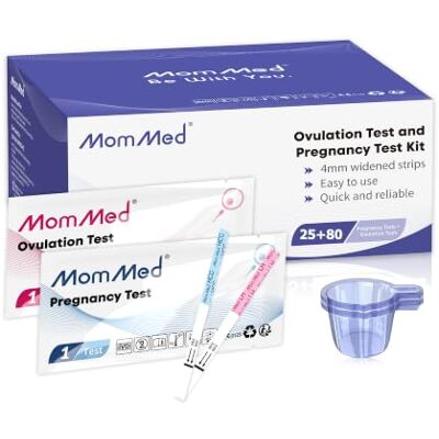 MOMMED 80 Ovulation Test Strips and 25 Early Pregnancy Test Strips(HCG25-LH80), Ovulation & Fertility Tests Kit with 105 Urine Cups, High Accurate Fertility Test for Women MOMMED 80 Ovulation Test Strips and 25 Early Pregnancy Test Strips(HCG25-LH80), Ovulation & Fertility Tests Kit with 105 Urine Cups, High Accurate Fertility Test for Women