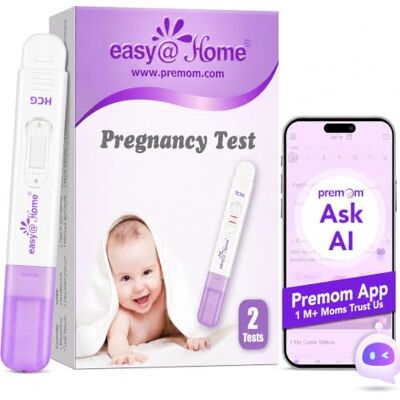 Easy@Home Pregnancy Test Kit for Early Detection—2 x 10 MIU/mL hCG Pregnancy Tests, Midstream Home Fertility Test Kit Easy@Home Pregnancy Test Kit for Early Detection—2 x 10 MIU/mL hCG Pregnancy Tests, Midstream Home Fertility Test Kit