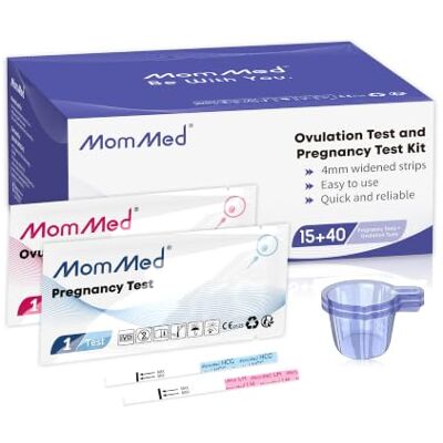 MOMMED Ovulation Kit HCG15-LH40, 15 Pregnancy Tests & 40 Ovulation Test Strips with 55 Urine Cups Reliable & Quick Early Pregnancy Test MOMMED Ovulation Kit HCG15-LH40, 15 Pregnancy Tests & 40 Ovulation Test Strips with 55 Urine Cups Reliable & Quick Early Pregnancy Test