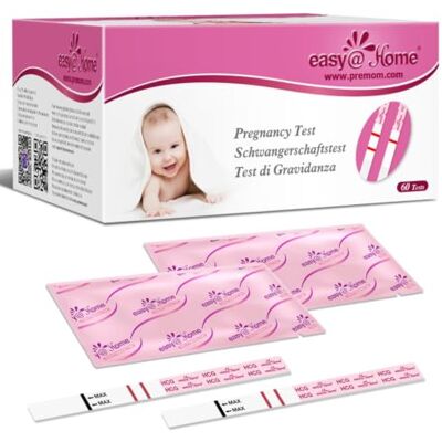 Easy@Home Early Pregnancy Test, hCG Strips, 60 Count 10 mIU/mL Sensitivity, Precise Results, Easy To Use, Women Fertility, TTC Easy@Home Early Pregnancy Test, hCG Strips, 60 Count 10 mIU/mL Sensitivity, Precise Results, Easy To Use, Women Fertility, TTC