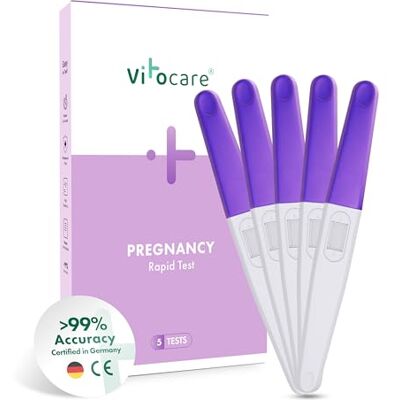 vitocare Pregnancy Test, 5 Pack – Early Detection from Missed Period Individually wrapped urine hCG kits with clear line results in a simple three-step home-use routine vitocare Pregnancy Test, 5 Pack – Early Detection from Missed Period Individually wrapped urine hCG kits with clear line results in a simple three-step home-use routine