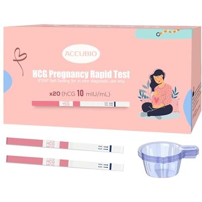 ACCUBIO Pregnancy Test with Cups, hCG Detection Home Pregnancy Test Strips, Sensitive & Over 99% Accurate, 20 Count Individually Wrapped, Rapid Prenancy Tests Kit, 5mm Wider, 10mIU/mL ACCUBIO Pregnancy Test with Cups, hCG Detection Home Pregnancy Test Strips, Sensitive & Over 99% Accurate, 20 Count Individually Wrapped, Rapid Prenancy Tests Kit, 5mm Wider, 10mIU/mL