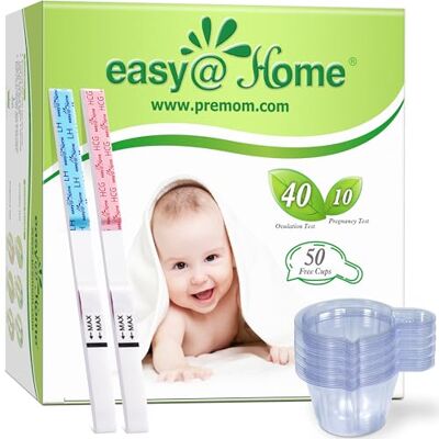 Easy@Home Ovulation & Pregnancy Test Strips Kit: 40 Ovulation Test Strips and 10 Pregnancy Tests, Precise Fertility Tracker OPK Powered by Premom Ovulation APP 40LH + 10HCG + 50 Urine Cups Easy@Home Ovulation & Pregnancy Test Strips Kit: 40 Ovulation Test Strips and 10 Pregnancy Tests, Precise Fertility Tracker OPK Powered by Premom Ovulation APP 40LH + 10HCG + 50 Urine Cups