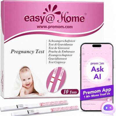 Easy@Home Pregnancy Detection Test Strips Kit 10 Tests: hCG Tests 10 MIU/mL, Powered by Fertility Tracker iOS and Android Premom App (10 hCG) Easy@Home Pregnancy Detection Test Strips Kit 10 Tests: hCG Tests 10 MIU/mL, Powered by Fertility Tracker iOS and Android Premom App (10 hCG)