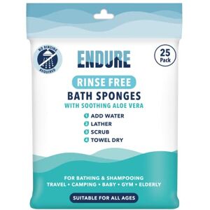 Endure Rinse Free Bath Shower Sponge Body Wash Wipes for Bathing Perfect for Camping, Festivals, Gym and Travel Dry Sponge Wipes with Gentle Cleansing Soap. Just add Water (25 Per Pack). Endure Rinse Free Bath Shower Sponge Body Wash Wipes for Bathing Perfect for Camping, Festivals, Gym and Travel Dry Sponge Wipes with Gentle Cleansing Soap. Just add Water (25 Per Pack).
